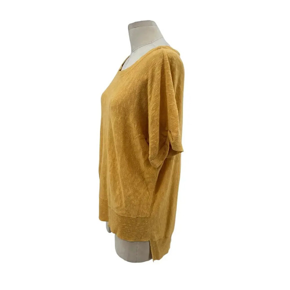Eileen Fisher Golden Yellow Linen Blend Short Sleeve Sweater Petite‎ Medium PM - Picture 5 of 11